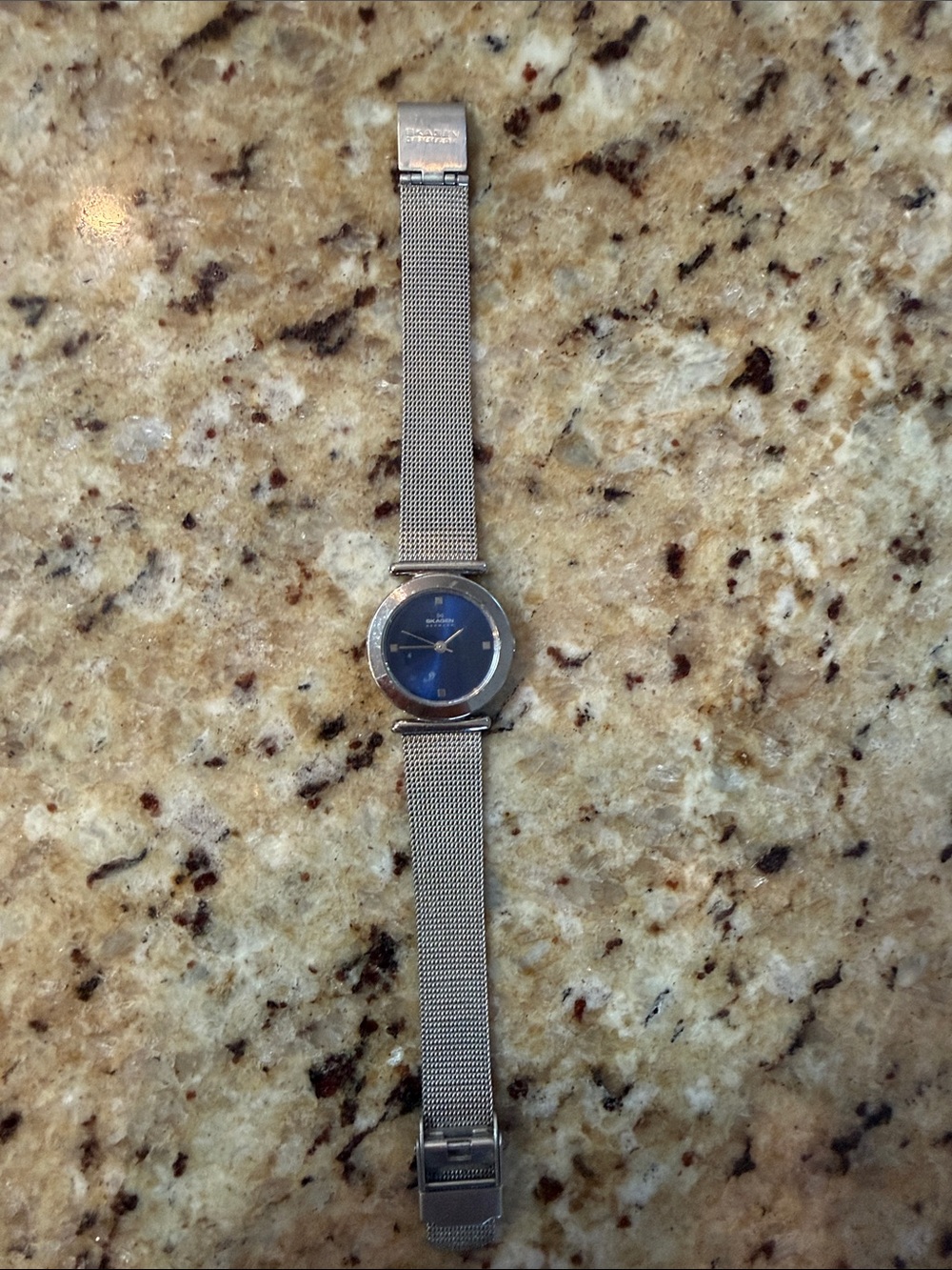 Vintage Skagen Denmark 107SSSN Women's Watch - Silver Mesh, Blue Dial (As-Is / N